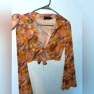 Orange Multi Color PLT Sheer Tie Top